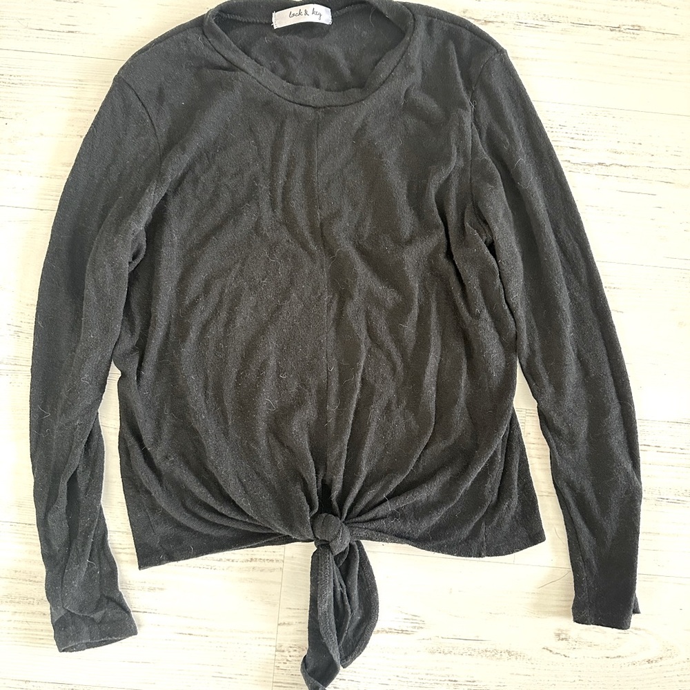 Lock & Key Black Long Sleeve Tie-Front Top